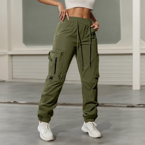Cargo Pants for Women High Waist Wide Leg Casual Pants with Zipper Pockets Loose Stretchy Baggy Y2K Trousers2