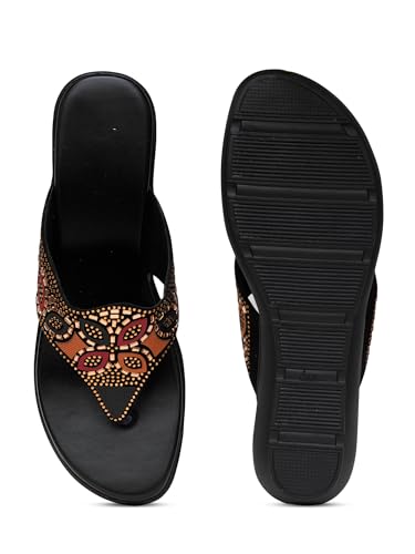 Image of Women's Elevate Comfort Flat Sandals Cushioned Adjustable & Stylish Slip-Resistant Design For Girls /Ladies Black