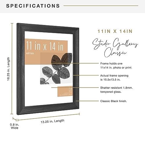 MCS Studio Gallery Classic 11x14 Picture Frame Black Woodgrain, Vertical & Horizontal Wall Hanging Large Picture Frame for Photos & Art Prints (1-Pack)