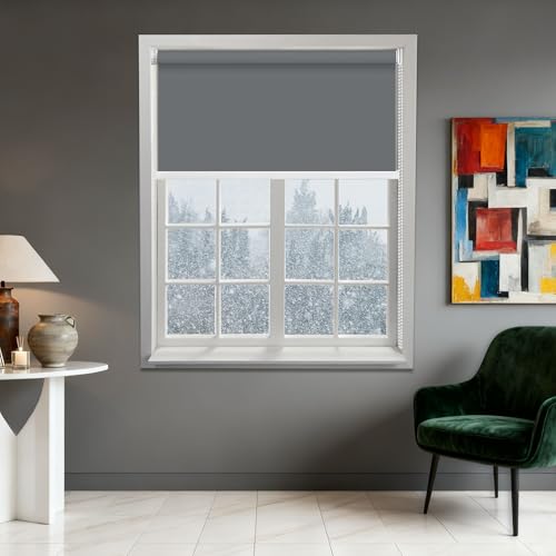 Estor Opaco 50 x 85 cm Protección Solar Estor Noche y Día Incluye Accesorios de Montaje para Janela Sala de Estar, Quarto, Sala de Jantar, Cozinha, Casa, Gris Oscuro