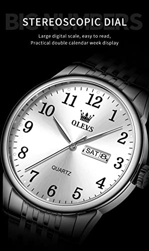 Image of OLEVS Mens Watch Stainless Steel Analog Quartz Watches for Men Day Date Easy Read Diamond Waterproof Dress Luxury Classic Casual Big Face Blue /Black /Gold /Silver Roman Arabic Numerals Men's Wrist Watch