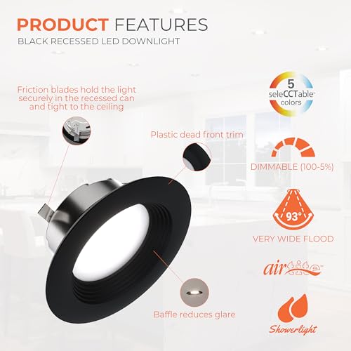 HALO LT 4 inch LED recessed Can Light Trim 5CCT dimmable 685lm Black 4PK - image 3