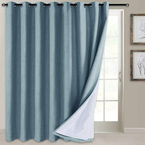 100% Blackout Shield Sliding Door Curtains Linen Textured Look Grommet Curtains with Blackout Liner, Thermal Insulated Blackout Curtains, Extra Wide Patio Door Curtains, 100
