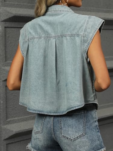 Cap Sleeve Cropped Denim Jean Jacket Vest Summer Button Front Casual Denim Jackets with Pockets3