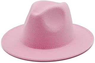 Jiaxu Sombreros Sombrero Fedora clásico de Fieltro de Lana Vintage con ala Ancha y Colores sólidos(Rosado)