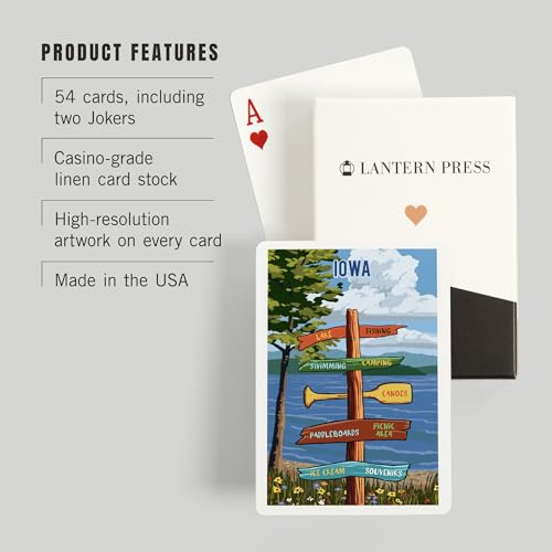 Lantern Press Iowa, Señalizador, Lago y Flores, 52 Cartas Póker miniatura 3
