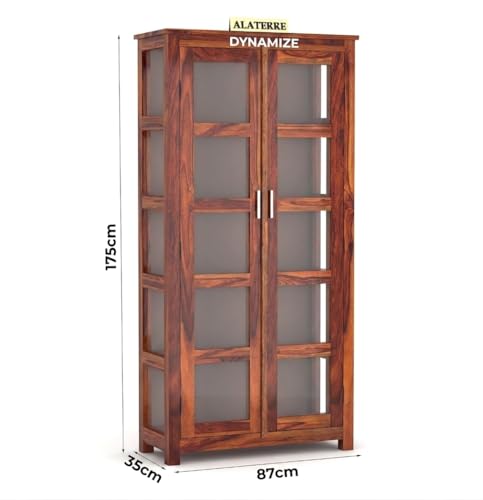 Image of Wooden Book Shelf with Glass Door || Wooden Bookcases for Home Library || Kitchen Crockery Cabinet Storage, Book Rack, Shelves, Book Shelf Home Office Living Room Furniture, Honey Finish