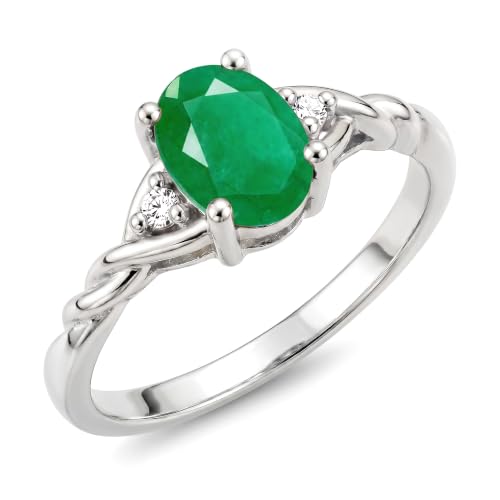 Image of Rylos Sterling Silver Classic Birthstone Ring - 7X5MM Oval Gemstone & Diamonds - Women's Jewelry, Sizes 5-10