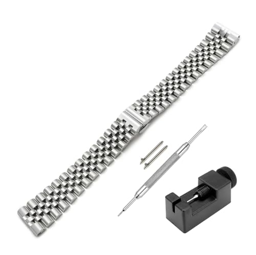 Image of Stainless Steel Jubilee Watch Metal Strap Chain Replacement Bracelet with Butterfly Push Button Clasp, Adjustable Links, Premium Finish, Permanent Polish For Premium Watches ( Adjustable Tools and Pins Include )
