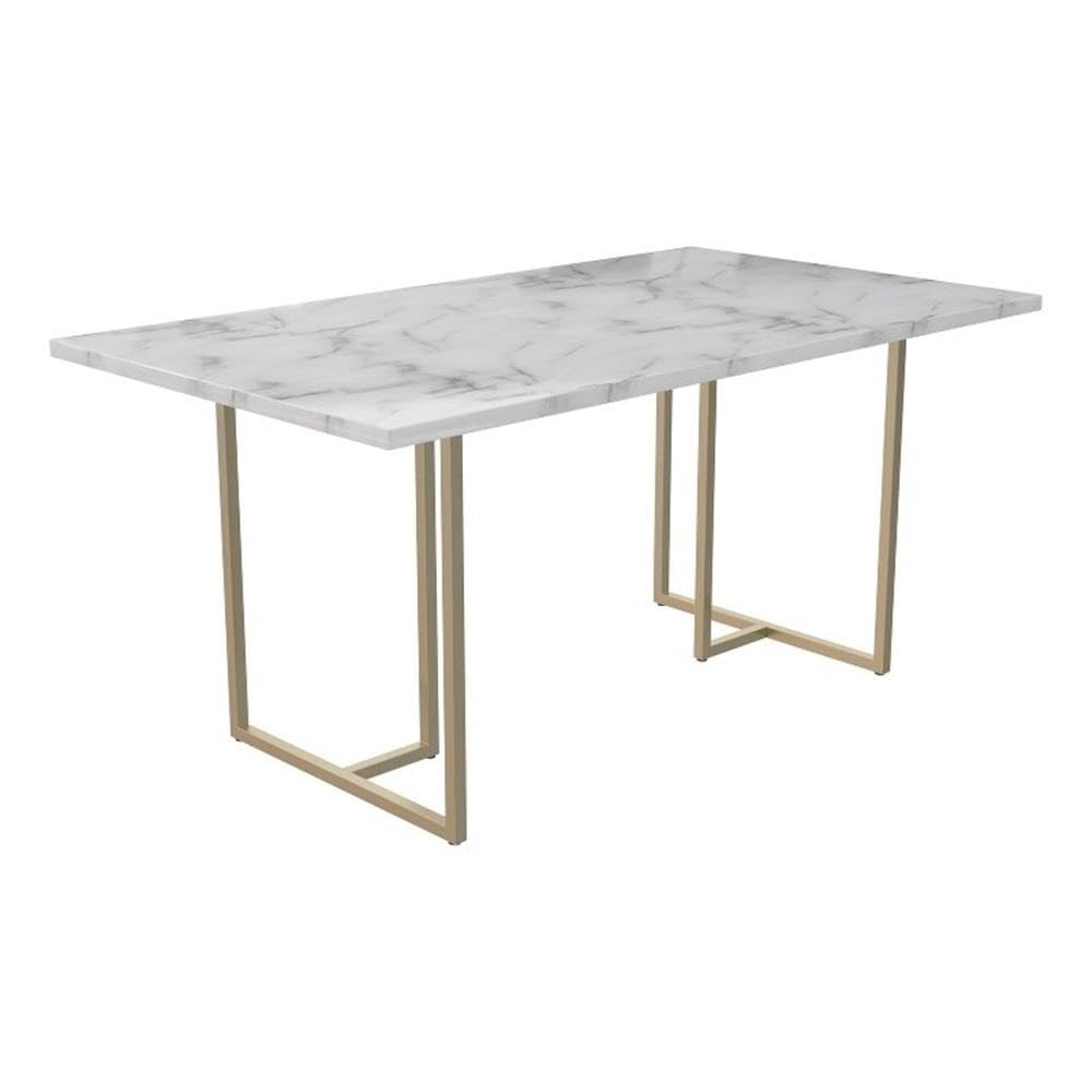CosmoLiving Astor Dining Table, White Marble Top with Gold Legs