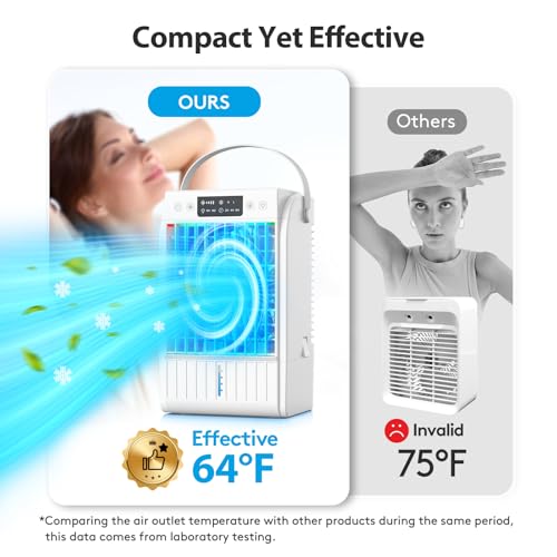 Portable Air Conditioners Fan,AI Portable AC Unit With 1500ML Water Tank,4-IN-1 Evaporative Air Cooler with Remote Control 7 Color Light Personal Mini Air Conditioner Portable for Room Office (White)