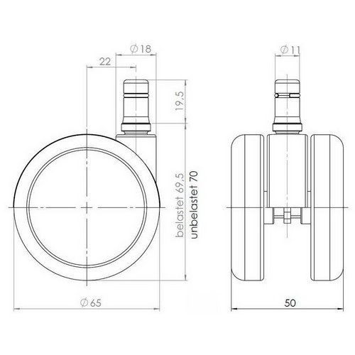 Technical drawing of hjh OFFICE caster wheel with detailed measurements