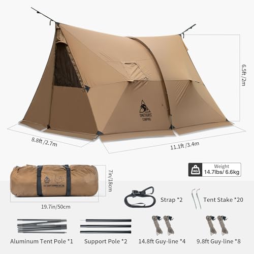 OneTigris ASH Canopy Hammock Hot Tent, Spacious Waterproof Windproof 4 Season Tent with Poles for Camping, Hiking, Bushcrafting, Survivalist, Car Trips (Coyote Brown) - Image 9
