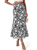 Wenrine Blumen Maxi Rock A Linie Leopard Lang Rock Elastische Hohe Taille Maxirock Casual Punkte Rock Schwarz S