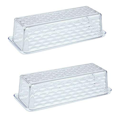 2 X Single Stick Butter Dish Serving Tray Lid Container Saver Textured Design