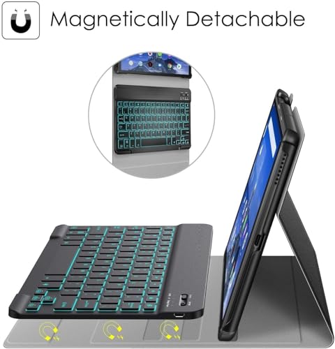 Image of ProElite Keyboard case Cover for Samsung Galaxy Tab A11 Plus 11 inch 2025, Magnetic Detachable Wireless Bluetooth Keyboard Case with S Pen Holder Built-in 7-Colors Backlit, Black