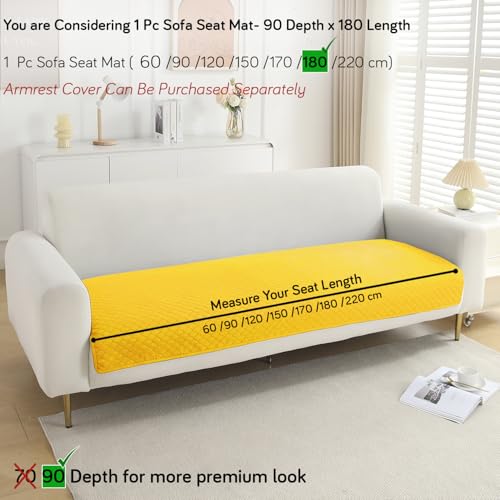 Image of HOKIPO Polyester Quilted Sofa Cover Mats for 1 /2 /3 Seater Sofa and L Shape. Make Your Own Sofa Cover Set, Mat Length 90(D) x 180(L) cm, Yellow (NEW-724-YLW)