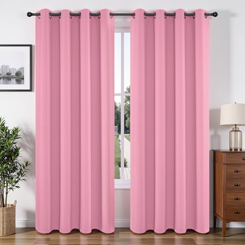 Image of Joydeco Blackout Curtains 84 Inchs Long 42 Wide Black Out Curtains 2 Panels, Thermal Insulated Long Curtain& Drapes Room Darkening Grommet Drapes for Living Bedroom Window (W42 x L84 Inch, Pink)