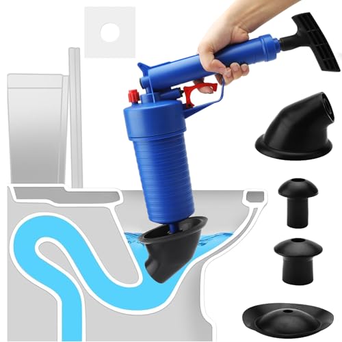 Drain Unblocker Plunger, Sink Unblocker with 4 Suckers, High Pressure Air Pump Drain Sink Plunger, Heavy Duty Toilet Plunger Drain Unblocker Sewer Dredge Cleaning Tool for Kitchen Bathtub Shower