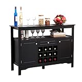 MELLCOM Modern Buffet Cabinet Storage with Drawer and 12-Bottle Wine Rack Liquor Cabinet Suitable...