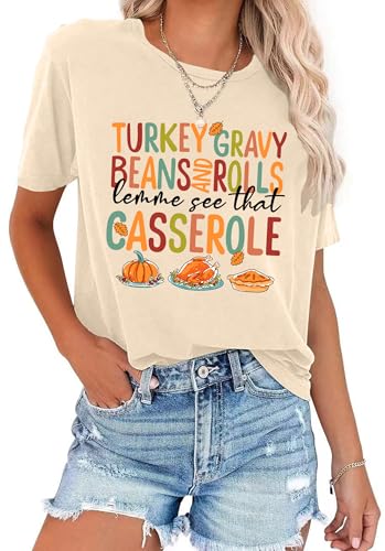 Image of Thanksgiving Shirts Women Turkey Gravy Beans and Rolls Tshirts Funny Turkey Graphic T-Shirt Family Thanksgiving Tops