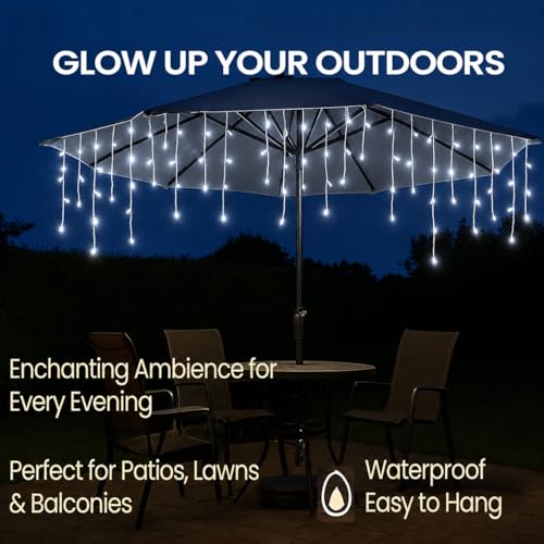 Image of MIRADH Icicle Diwali Lights Outdoor, 10ft 96 LED with 16 Drops Icicle Lights, Plug in Lights with 8 Modes Waterproof for Decoartion Light for Diwali, Christmas, Birthday, Ganesh Puja (White)