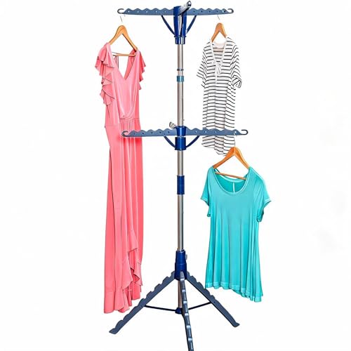 Honey-Can-Do 2-Tier 73-Inch Collapsible Tripod Drying Rack, Heavy Duty Chrome Steel Laundry Stand, Holds 30 Garments, Portable Foldable Indoor Outdoor Clothes Drying Rack