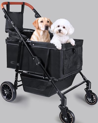 Dog Stroller for Large & Medium Dogs (Up to 66lbs), Pet Stroller for 2 Small Dogs with Adjustable...