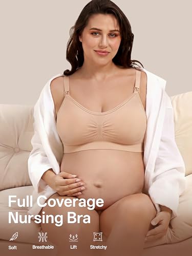 Image of Angelhood Nursing Bra 5 Pack Womens Maternity Breastfeeding Seamless Wireless Sleep Bra with Extenders