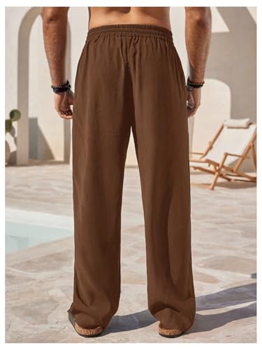 SHENHE Men's Casual Loose Fit Pants Drawstring Elastic Waist Lightweight Beach Vacation Pants2