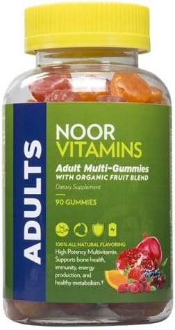 NoorVitamins Adult Multivitamin Gummy with Organic Fruit Blend – 90 Chewable Gummies - Halal Vitamins