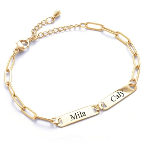MignonandMignon Custom Multiple Name Charm Bracelet Personalized Engraved Jewelry, Friendship Gift for Women or Mom, Couples Bracelet, Birthday Valentines Day Gift for Her – P-1BR-W