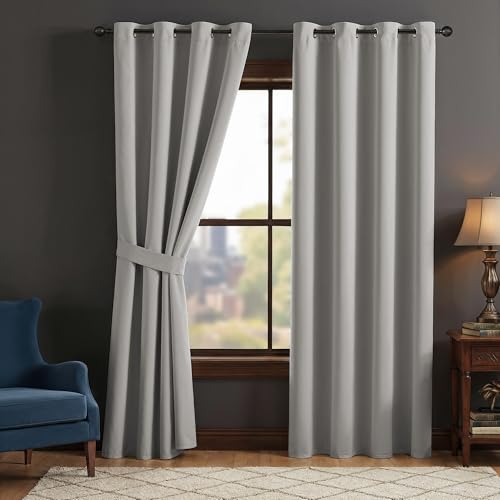 Image of LINENWALAS 100% True Blackout Solid Curtains for Window (5 Feet)-Set of 2|Matte Finish Complete Light Block|Thermal Insulated & Noise Reducing Room Darkening Curtains|UV Protection (Light Grey)