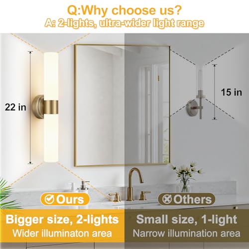Image of Wall Sconces Set of Two, Modern Bathroom Sconces Wall Lighting with & Milky White Glass, Brass Sconces Wall Decor Set of 2 for Bathroom Mirror Bedroom Living Room Hallway