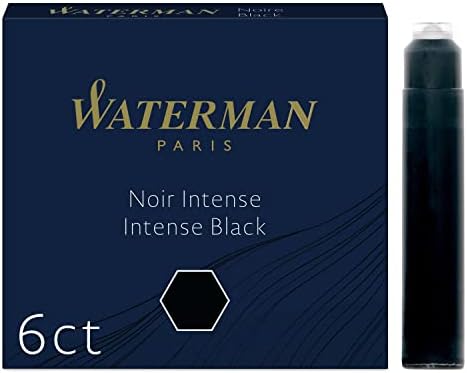Waterman Fountain Pen Refill Ink Cartridges | Long Standard | Intense Black | 8 Count