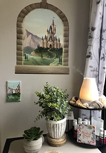 Image of Romantic Fairy Tale Princess Castle Window Girl Room Decor Sticker Decorations for Kids Bedroom Small Mural Wall Decal Nursery Toddler Playroom Birthday Gift (14” x 22”)
