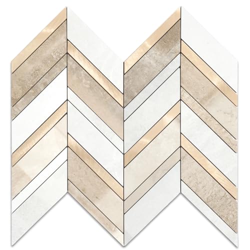 Yipscazo 10-Sheet Herringbone Backsplash Peel and Stick Tile, Beige Mixed