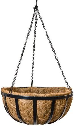 English Garden Round Hanging Basket with Extra Thick Coco Coir Liner - 14 Inch