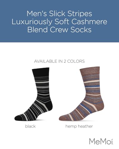 MeMoi Men's Slick Stripes Luxuriously Soft Cashmere Blend Crew Socks Black 10-132
