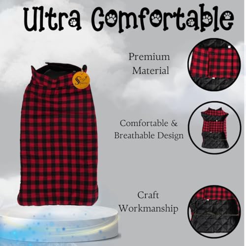 Image of Sage Square Winter Coloured Dog Coat - All-Weather Protection, Windproof, Waterproof Cozy Fleece Lining, Adjustable Straps, Durable Construction, Stylish, Comfortable, Jacket (Red & Black, XXX-Large)