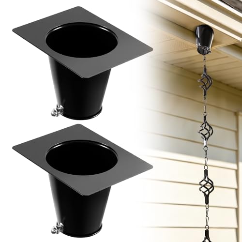 GleamHm 2 Pack Rain Chain Gutter Adapter Heavy Duty Iron Gutter Adapter with Stainless Steel Bolt Glossy Black Seamless Cup for Rain Chain Installation