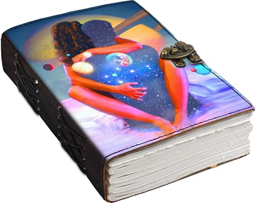 Image of Mr KRAFT Handcrafted A5 120 GSM White Paper Premium Hugging Couple UV Print Diary Leather Journal with Unique UV Love Print Writing Diary Notebook Unruled Personal Diaries for Men,Women-5x7 (A-014)