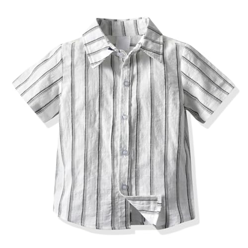 Baby Boys Girls Casual Striped Button Down Shirts Short Sleeve Cotton Dry Fit Collared Kids Tops Summer Beach Trendy Outfit2
