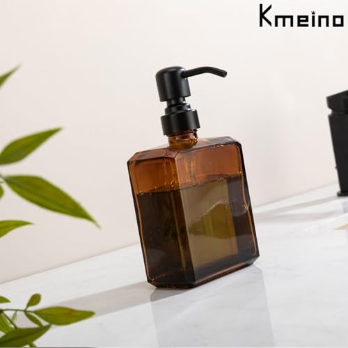 Image of Amber Soap Dispenser Square Bottle and Black Pump, Glass Dish Soap Dispense, Refillable Hand Soap Dispenser with Stainless Steel Pump, 13.5 oz Lotion Dispenser for Bathroom, Kitchen Countertop