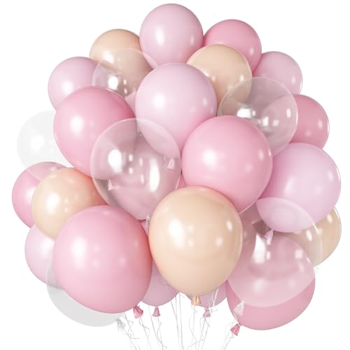 Palloncini rosa beige, 30,5 cm, rosa chiaro albicocca con palloncini trasparenti trasparenti per ragazze, baby shower, matrimoni, compleanni, sesso rivelare addio al nubilato decorazione