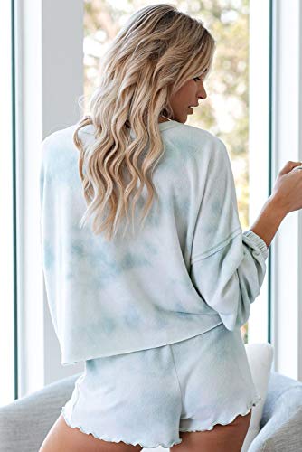 Image of Lopie Womens Lounge Sets 2 Piece Pajamas Set Long Sleeve Tops and Shorts Sleepwear Tie Dye Printed Nightwear