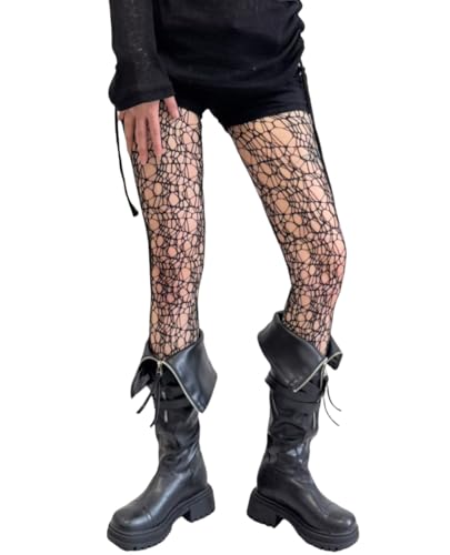 Image of Mrotrida Women's Irregular Spider Web Tights Big Ripped Fishnet Halloween Witch Tights Stockings Gothic Distressed Leggings
