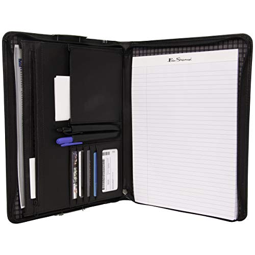 Ben Sherman Vegan Saffiano Leather Bi-Fold Binder Writing Pad For School, Work, Or Travel, Black, Zip Around Padfolio #TOP4
