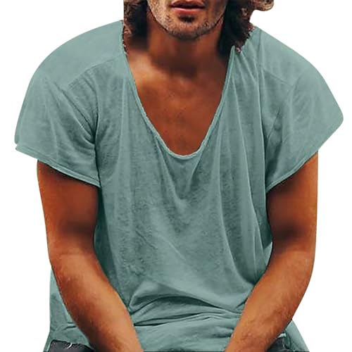 Men's Short Sleeve Cotton Casual Shirts Lightweight Crew Neck Soft Summer Tops Moisture Wicking Undershirts Loungewear