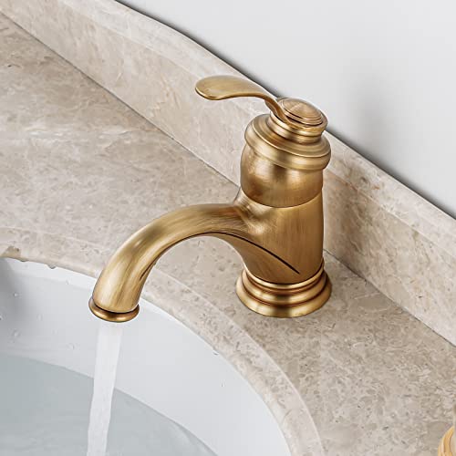 BOAOTX Wasserhahn Bad Antik, Waschtischarmatur Retro, Mischbatterie Waschbecken Armatur, Badarmatur Messing Nostalgie Gebürsteter für Badezimmer